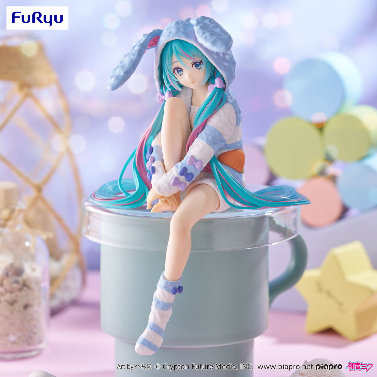 Hatsune Miku Noodle Stopper Figure Rabbit Ear Hood Pajama Blue Color ver