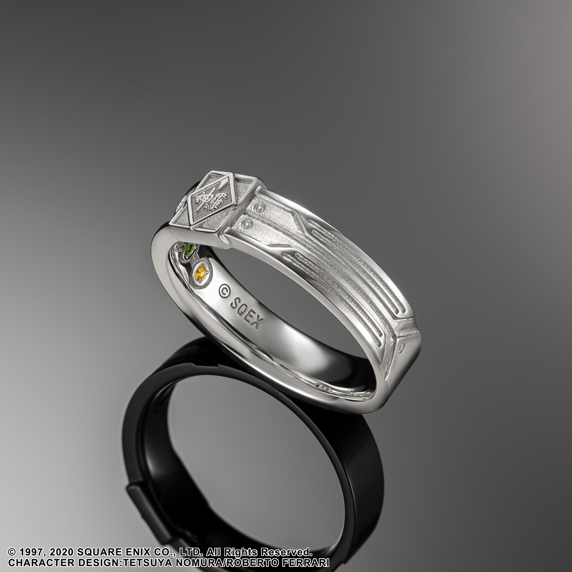 FINAL FANTASY VII Silver Ring SHINRA MATERIA TYPE A (Emerald + Blue Sapphire) Size 19